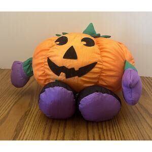 Gibson Greetings Halloween Pumpkin Nylon Jack-O-Lantern 9" Plush Toy 1996 VTG